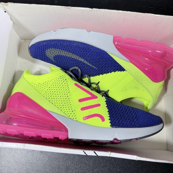 Nike Air Max 270 Flyknit Shoes Purple Volt Pink Mens Size 10 Shoe AO1023-501 - Picture 16 of 16